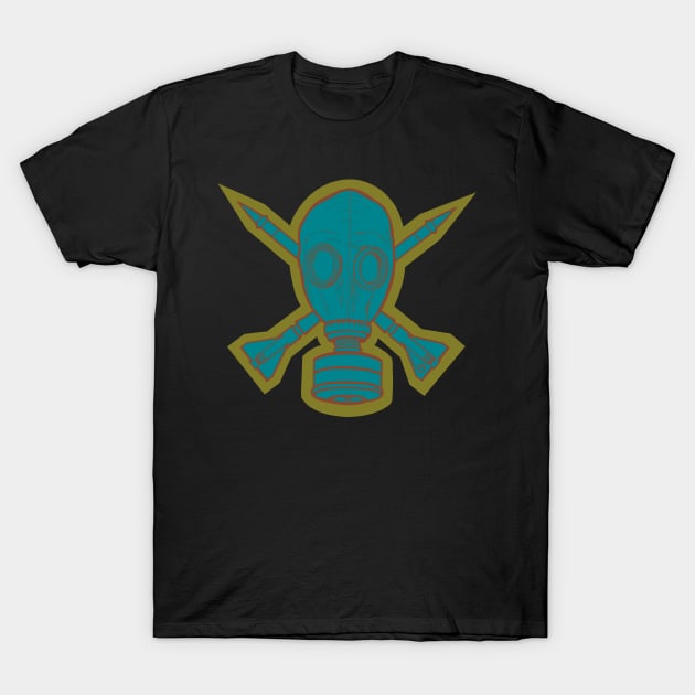 Gas Mask & Crossed Missiles T-Shirt by Art from the Blue Room